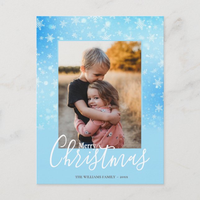 Cartes Pour Fêtes Annuelles Joyeux Noël Moderne Neige Hiver Bleu Photo (Devant)