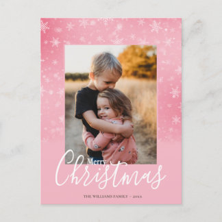 Cartes Pour Fêtes Annuelles Joyeux Noël Moderne Neige Hiver Rose Photo