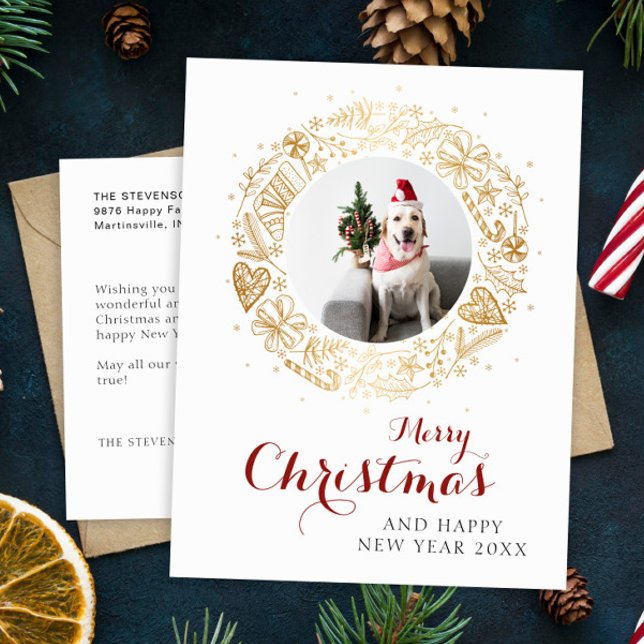 Cartes Pour Fêtes Annuelles Joyeux Noël moderne Photo couronne de Noël (Créateur téléchargé)