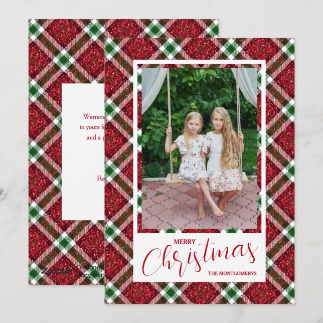 Cartes Pour Fêtes Annuelles Joyeux Noël Moderne Photo Plaid (Devant / Derrière)