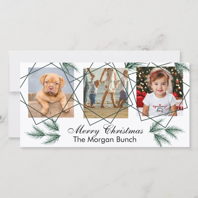 Cartes Pour Fêtes Annuelles Joyeux Noël moderne Pineneedle 3 Photo Collage (Devant)