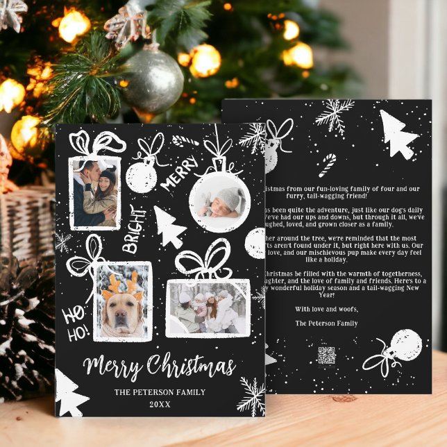Cartes Pour Fêtes Annuelles Joyeux Noël moderne présente fun noir 4 photos (Modern merry Christmas presents black fun 4 photos Holiday Card)