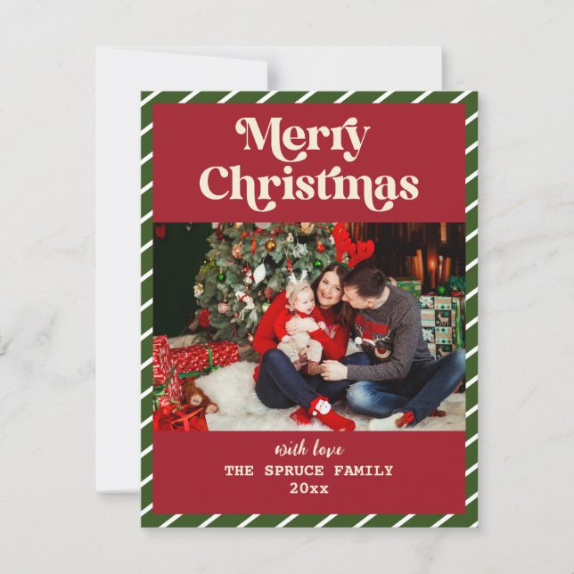Cartes Pour Fêtes Annuelles Joyeux Noël moderne rayé Photo personnalisée (Devant)