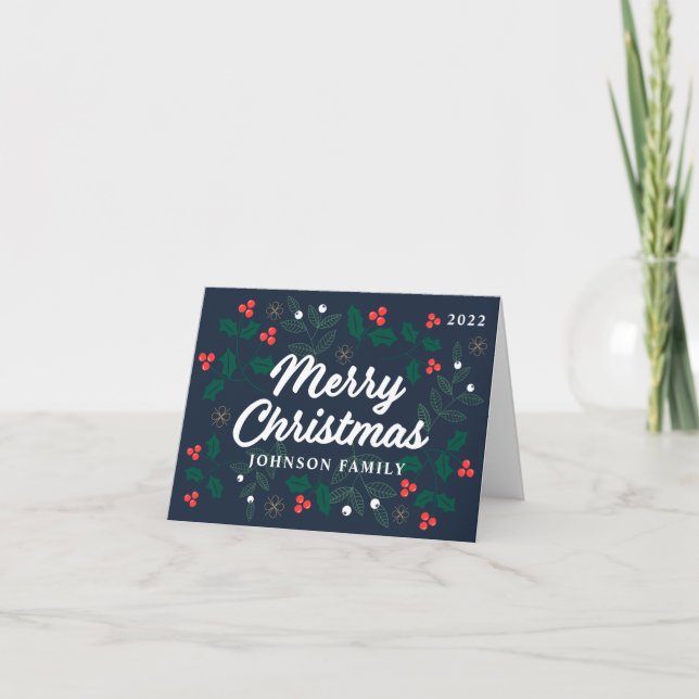 Cartes Pour Fêtes Annuelles Joyeux Noël moderne Red Holly Berries Foliing (Devant)