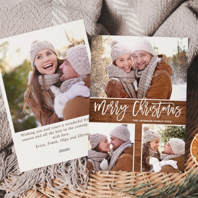 Cartes Pour Fêtes Annuelles Joyeux Noël Moderne Rustique 4 PHOTO Salutation (Créateur téléchargé)
