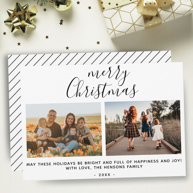 Cartes Pour Fêtes Annuelles Joyeux Noël moderne Script Famille Photo Collage (Créateur téléchargé)