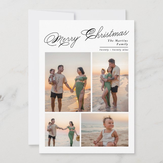 Cartes Pour Fêtes Annuelles Joyeux Noël moderne Script Famille Photo Holiday (Devant)