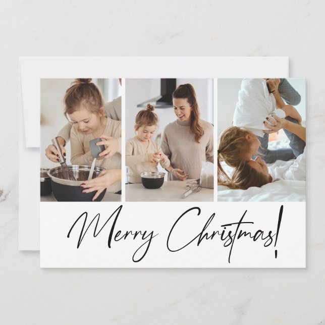 Cartes Pour Fêtes Annuelles Joyeux Noël moderne Script Parent Enfant Photos (Devant)
