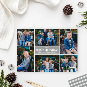 Cartes Pour Fêtes Annuelles Joyeux Noël moderne Silver Photo Collage