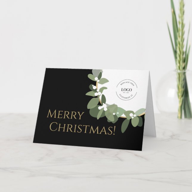Cartes Pour Fêtes Annuelles Joyeux Noël Moderne Wreath Your Logo Entreprise (Devant)