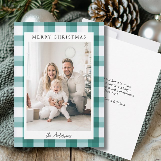 Cartes Pour Fêtes Annuelles Joyeux Noël! Motif, photo (Merry Christmas! Plaid Pattern Photo Holiday Card)