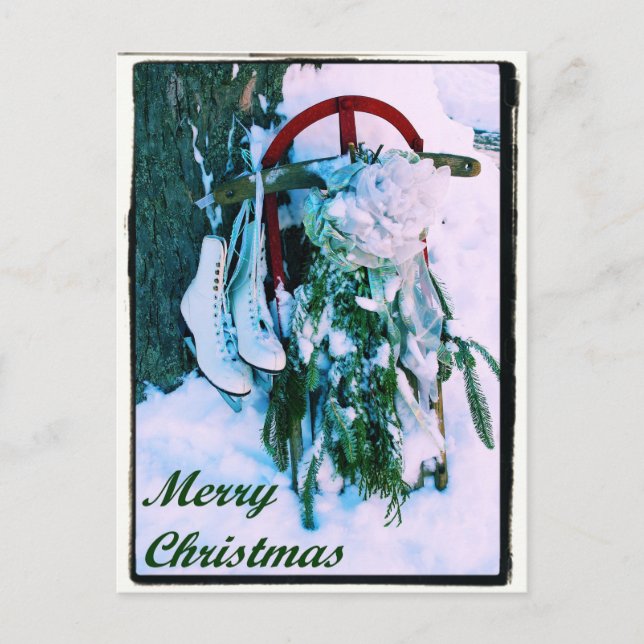 Cartes Pour Fêtes Annuelles Joyeux Noël - Motoneige - Patinage sur glace - Car (Devant)