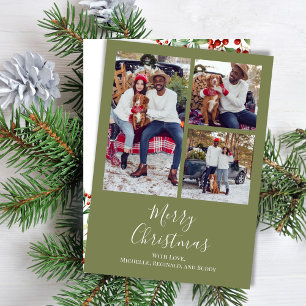 Cartes Pour Fêtes Annuelles Joyeux Noël Multi Photo Botanique Rouge Holly