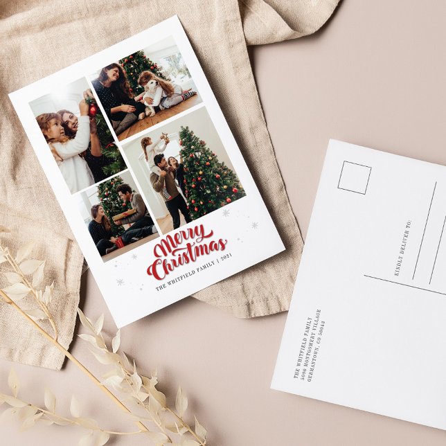 Cartes Pour Fêtes Annuelles Joyeux Noël Multi Photo Family (Merry Christmas Family Photo Collage Greetings Postcard)