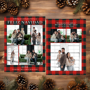 Cartes Pour Fêtes Annuelles Joyeux Noël Multi Photo Plaid de Buffalo rouge
