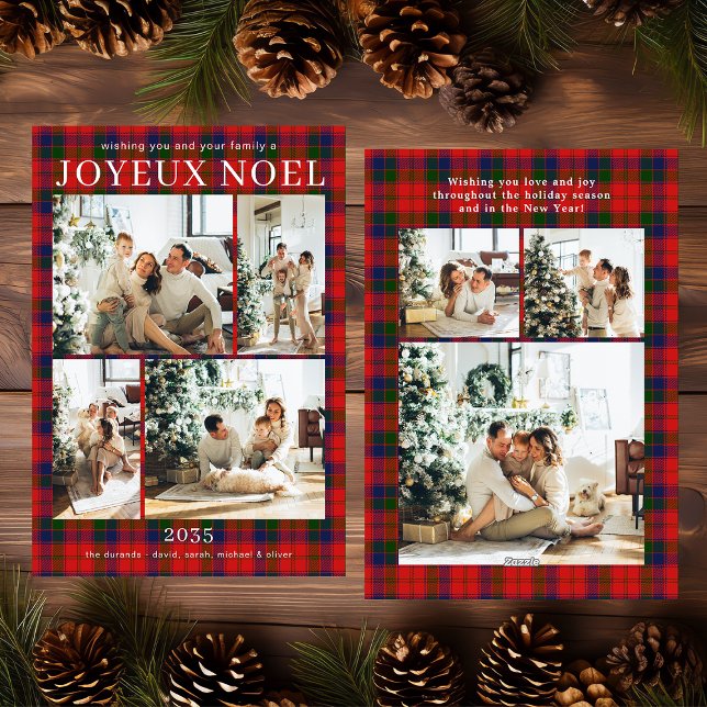 Cartes Pour Fêtes Annuelles Joyeux Noel Multi Photo Red Plaid (Créateur téléchargé)
