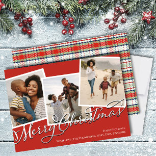 Cartes Pour Fêtes Annuelles Joyeux Noël Multi Photo Rouge Vacances Plaid
