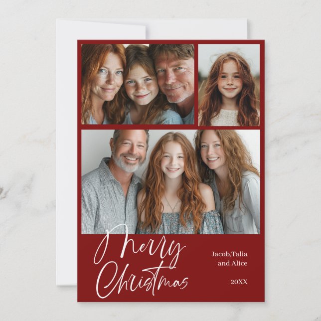 Cartes Pour Fêtes Annuelles Joyeux Noël Multi trois photo Design Rouge (Devant)