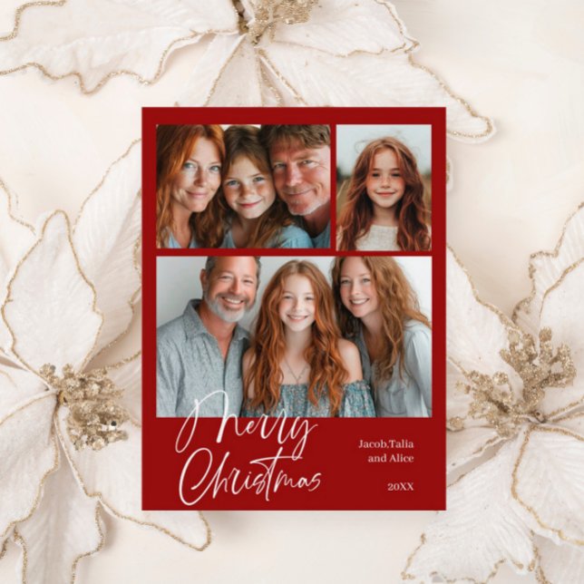 Cartes Pour Fêtes Annuelles Joyeux Noël Multi trois photo Design Rouge (Créateur téléchargé)