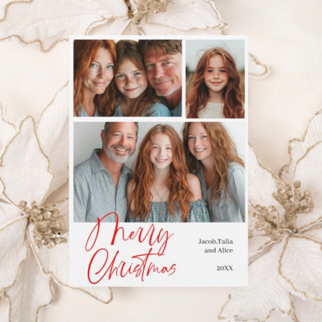 Cartes Pour Fêtes Annuelles Joyeux Noël Multi trois photo Design Rouge (Créateur téléchargé)