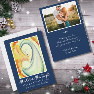 Cartes Pour Fêtes Annuelles Joyeux Noël Nativité Minuit Bleu