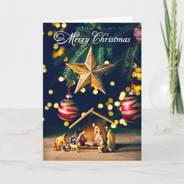 Cartes Pour Fêtes Annuelles Joyeux Noël Nativité sous arbre (Devant)