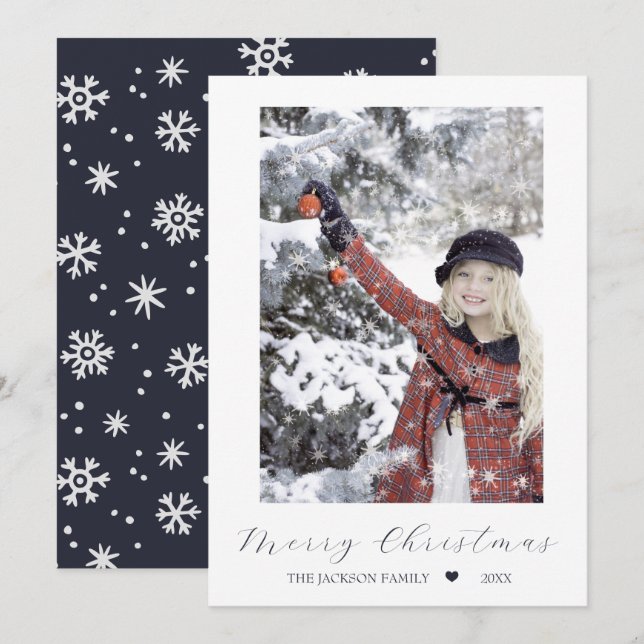 Cartes Pour Fêtes Annuelles Joyeux Noël Navy Moderne Une Photo (Devant / Derrière)