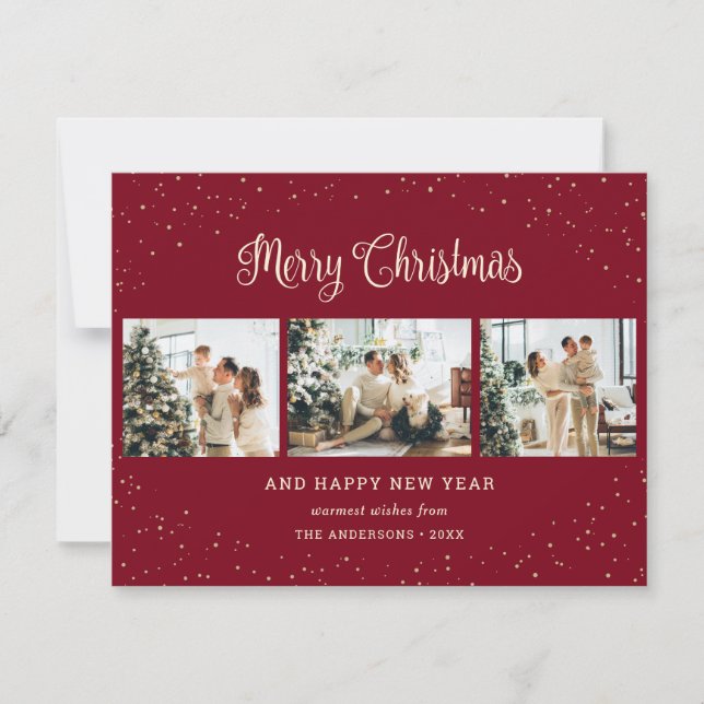 Cartes Pour Fêtes Annuelles Joyeux Noël neige - Photo rouge (Devant)
