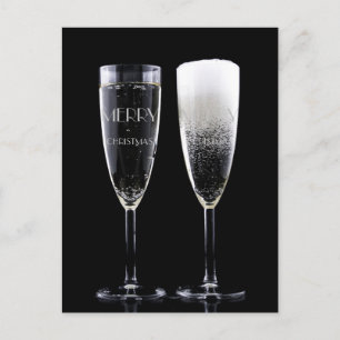 Cartes Pour Fêtes Annuelles Joyeux Noël Noir Blanc Champagne Flute Cheveux