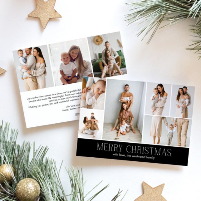 Cartes Pour Fêtes Annuelles Joyeux Noël NOIR CHIC 9 Collage Multi Photo (Créateur téléchargé)