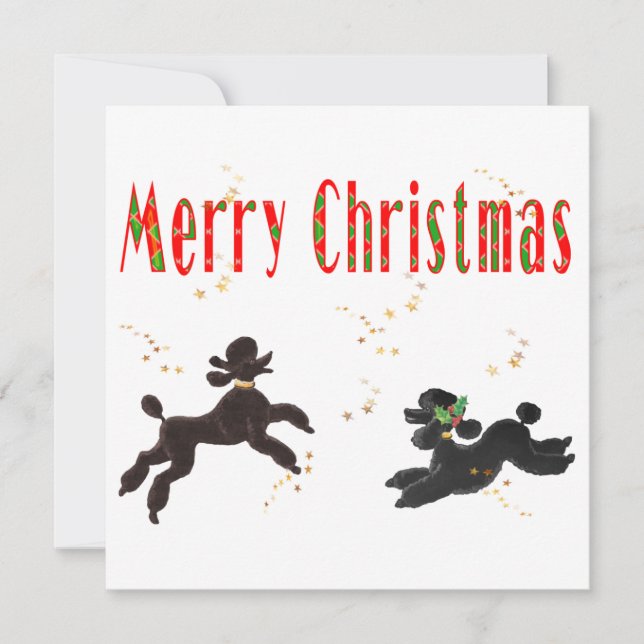 Cartes Pour Fêtes Annuelles Joyeux Noël Noir & Chocolat Poodé (Devant)