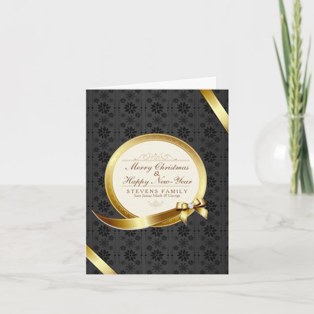 Cartes Pour Fêtes Annuelles Joyeux Noël noir et or (Devant)