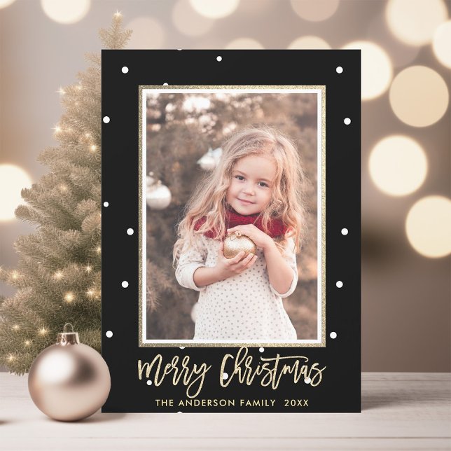 Cartes Pour Fêtes Annuelles Joyeux Noël noir et or (Créateur téléchargé)