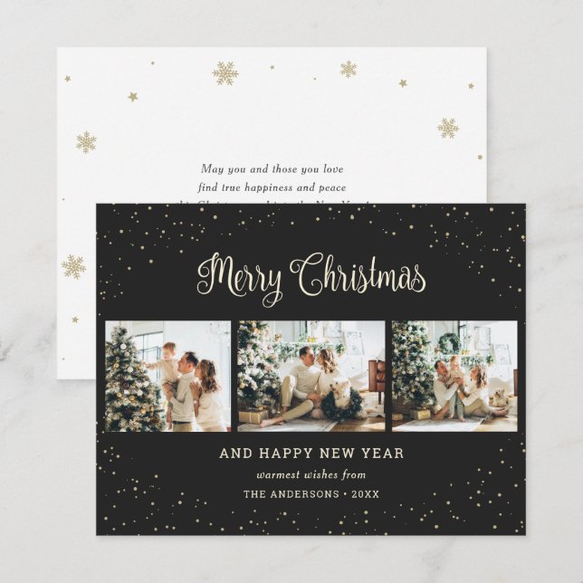 Cartes Pour Fêtes Annuelles Joyeux Noël noir neige photo (Devant / Derrière)