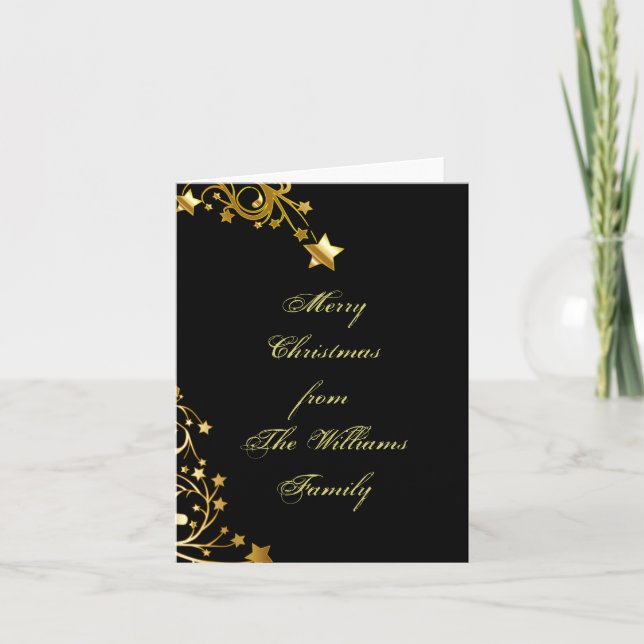 Cartes Pour Fêtes Annuelles Joyeux Noël Noir Or Élégant Étoiles Chic (Devant)