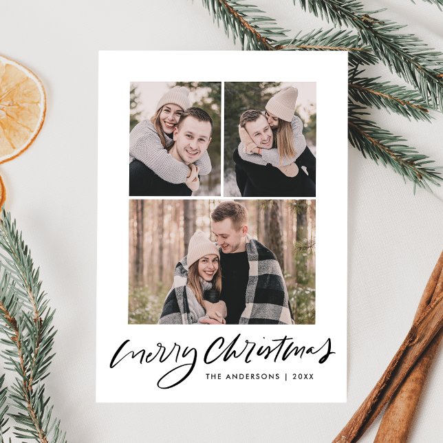 Cartes Pour Fêtes Annuelles Joyeux Noël noir Script 3 Photo Collage (Créateur téléchargé)