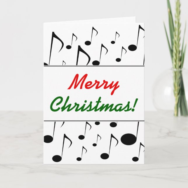 Cartes Pour Fêtes Annuelles "Joyeux Noël !" + Nombreux Motifs de notes musical (Devant)