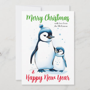 Cartes Pour Fêtes Annuelles Joyeux Noël Nouvel An Cute Aquarelle Pingouins