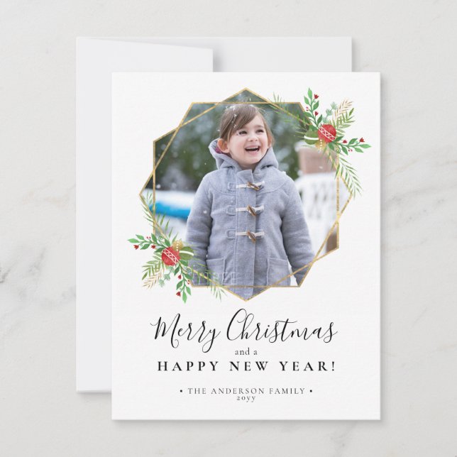 Cartes Pour Fêtes Annuelles Joyeux Noël Nouvel An Gold Photo géométrique (Devant)