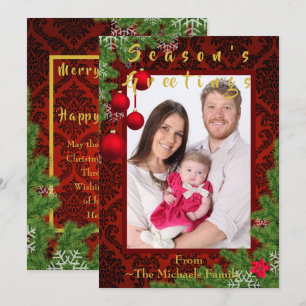 Cartes Pour Fêtes Annuelles Joyeux Noël Nouvel An Salutations Photo Damas