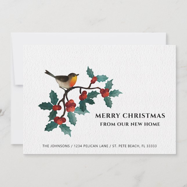 Cartes Pour Fêtes Annuelles Joyeux Noël Nouvelle Maison Joli Oiseau Baies de H (Devant)