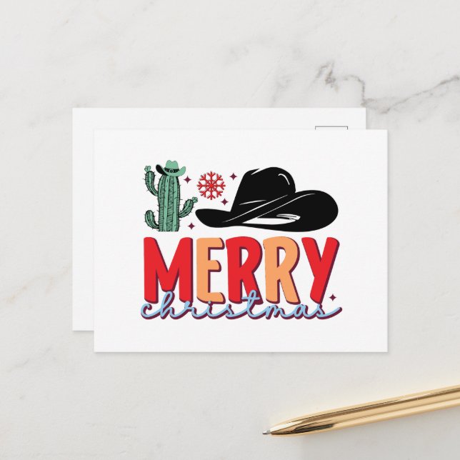 Cartes Pour Fêtes Annuelles Joyeux Noël Occidental cowboy casquette (Devant/Arrière en situation)