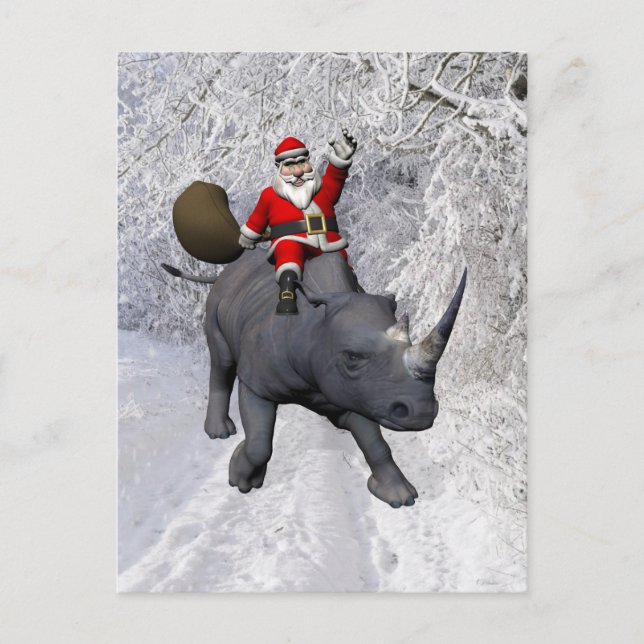 Cartes Pour Fêtes Annuelles Joyeux Noël On Rhino Rhinoceros (Devant)