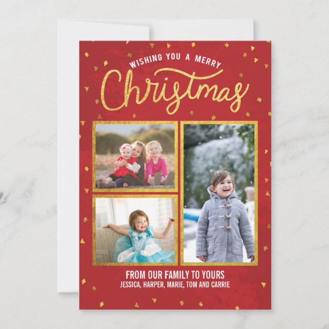 Cartes Pour Fêtes Annuelles Joyeux Noël or et rouge (Devant)