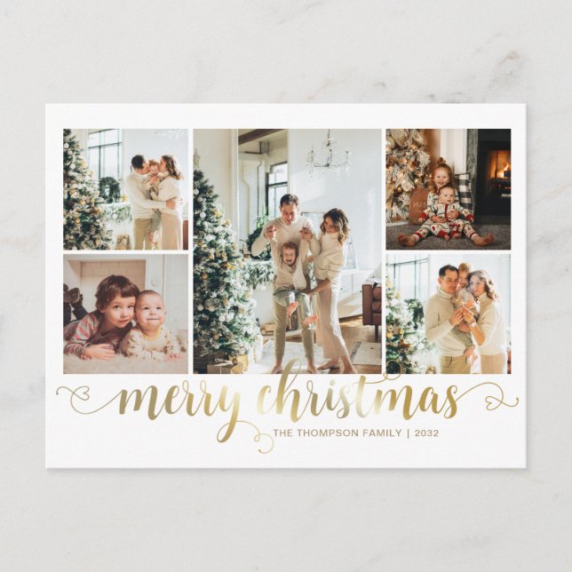 Cartes Pour Fêtes Annuelles Joyeux Noël Or moderne Script 5 Photo (Devant)