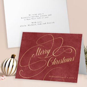 Cartes Pour Fêtes Annuelles Joyeux Noël or script rouge élégant non-photo