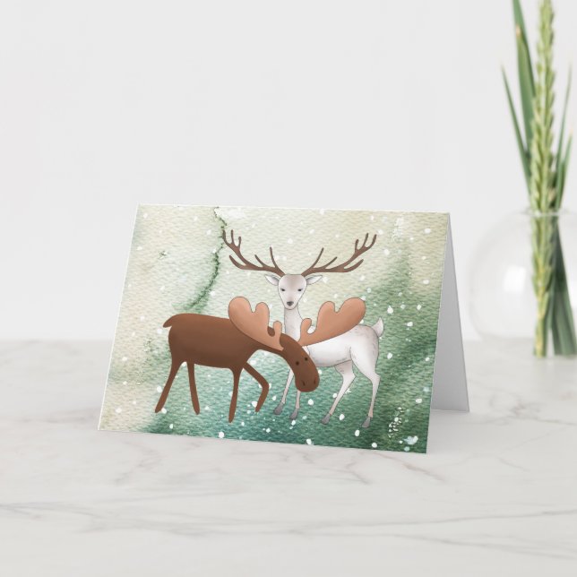 Cartes Pour Fêtes Annuelles Joyeux Noël Orignal Bonne Année Cerf (Devant)