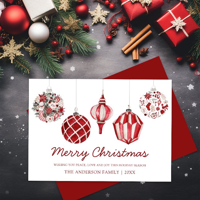 Cartes Pour Fêtes Annuelles Joyeux Noël Ornement rouge (Merry Christmas Red Ornament Holiday Card)