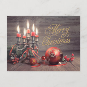 Cartes Pour Fêtes Annuelles Joyeux Noël Ornements et Bougies Vintage 