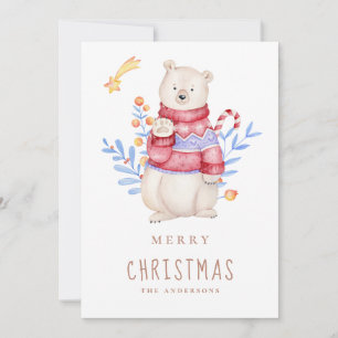 Cartes Pour Fêtes Annuelles Joyeux Noël. Ours aquarelle. animal mignon